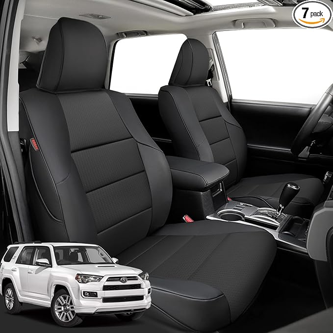 coverdream 4Runner Waterproof Leather Seat Covers Custom Fit for 2010-2024 Toyota 4Runner Seat Covers (7-Seater),Full Coverage,Airbag Compatible Seat Protector(Full Set,Black)