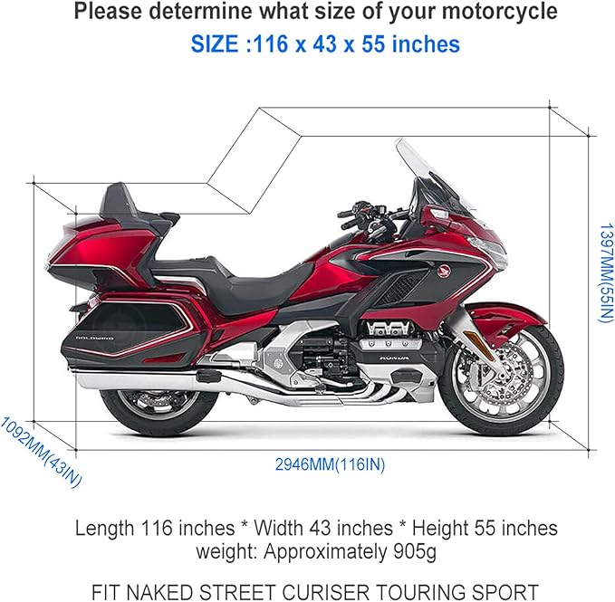 NEVERLAND Motorcycle Cover Waterproof Outdoor - Motorbike Scooter Covers Heavy Duty Medium with Lock-Holes, Bandage, Storage Bag Compatible with Harley Davidson Kawasaki Yamaha Honda Grom (Up to 116”)