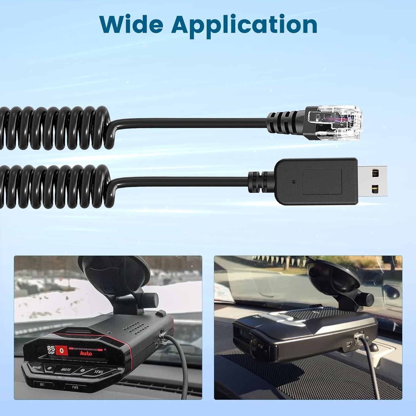 Radar Detector Cable, USB 2.0 to RJ11 Plug Cable 5V-12V Power Cord, Compatible with R3/7/1, Escort 360 Passport 9500i/7500S/8500/7500 and Other Radar detectors