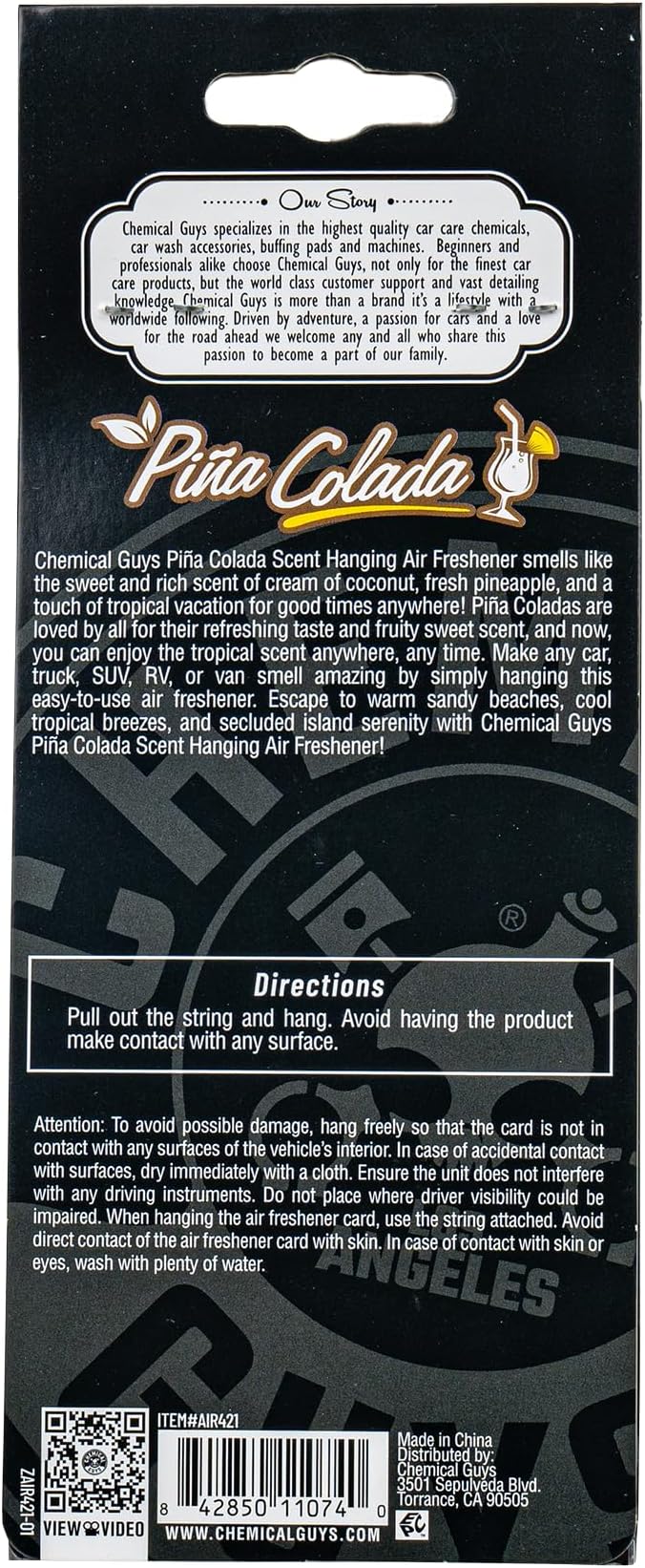 Chemical Guys Hanging Air Fresheners - Pina Colada Scent for Cars, Trucks, SUVs, RVs, Home, Office, Work, Dorm Room, & More - 12 Pack - AIR42104