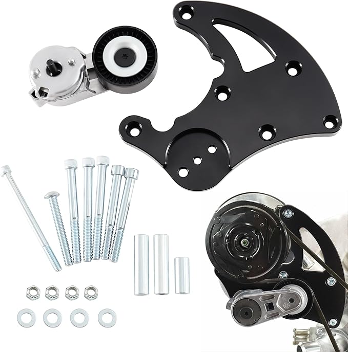LS Swap R4 AC Compressor Bracket ,LS High Mount A/C Bracket Kit with Belt Tensioner Compatible for Chevrolet GMC SUV Truck Vortec Engines LS1 LS2 LS3 LS6