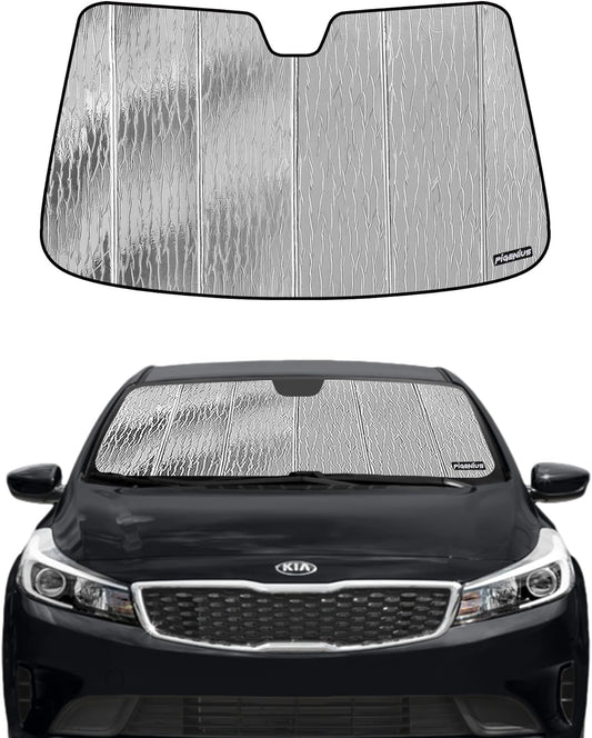 Windshield Sun Shade for Kia Forte Sedan 2014-2018,Front Window Sunshade Shield, 2-in-1 Reflective Sun Shade,Silver for Summer, Black for Winter