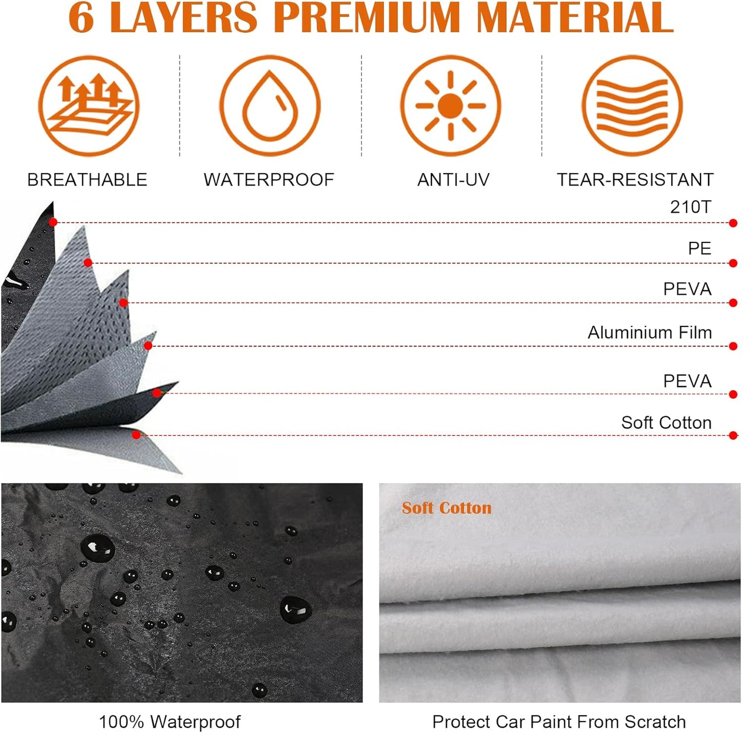 Waterproof Car Cover Compatible with 2002-2025 Toyota 4Runner, 210T Polyester with Cotton Liner Car Covers with Zipper Door Reflective Strips Lock for Snow Rain Sun Dust Protection