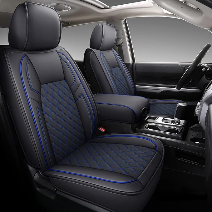 Coverado Full Set Seat Covers for Toyota Tundra, Custom Fit Leather Truck Seat Protectors for 2007-2021 Tundra (Blue)