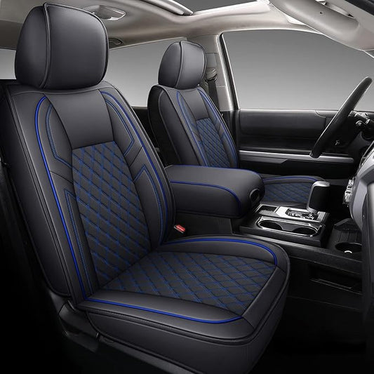 Coverado Full Set Seat Covers for Toyota Tundra, Custom Fit Leather Truck Seat Protectors for 2007-2021 Tundra (Blue)