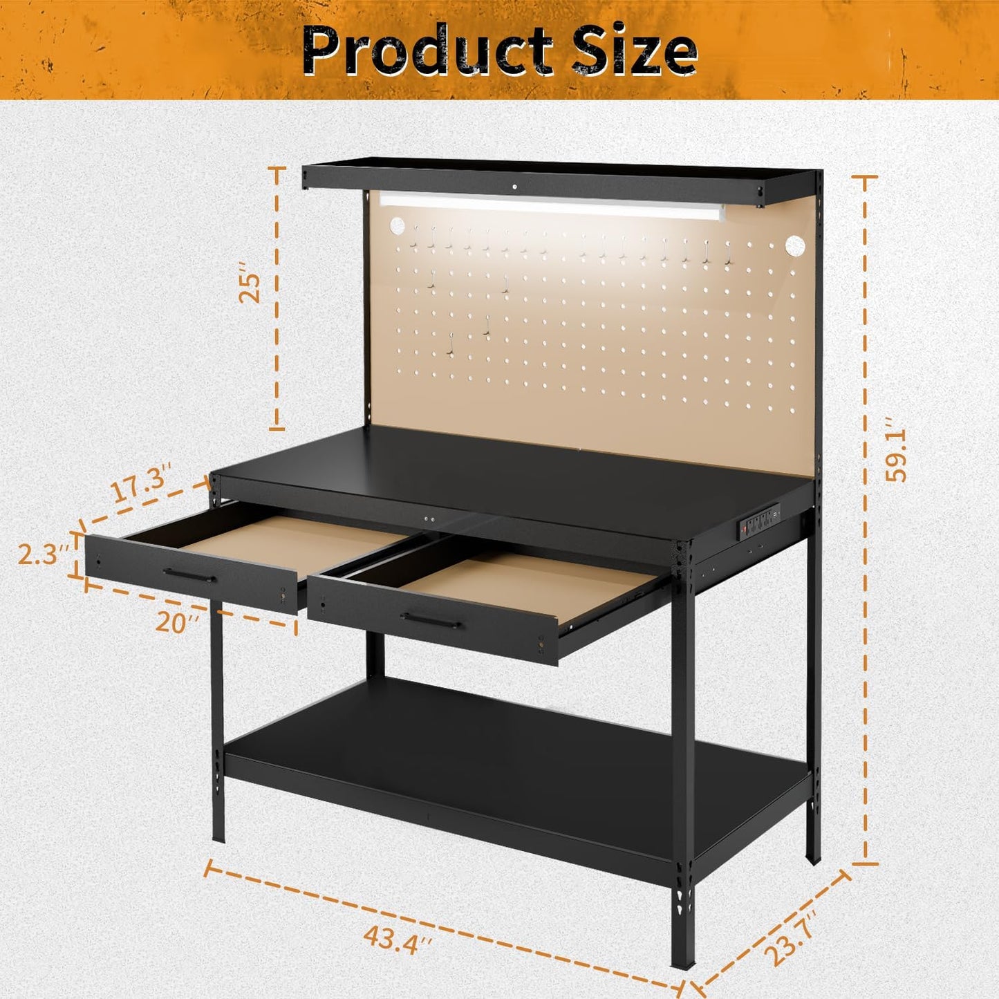 Work Bench, Work Benches for Garage, Work Table, A3 Steel 600LBS Capacity Workbench for Garage Tool Storage Workshop Basement, Tool Table Bench