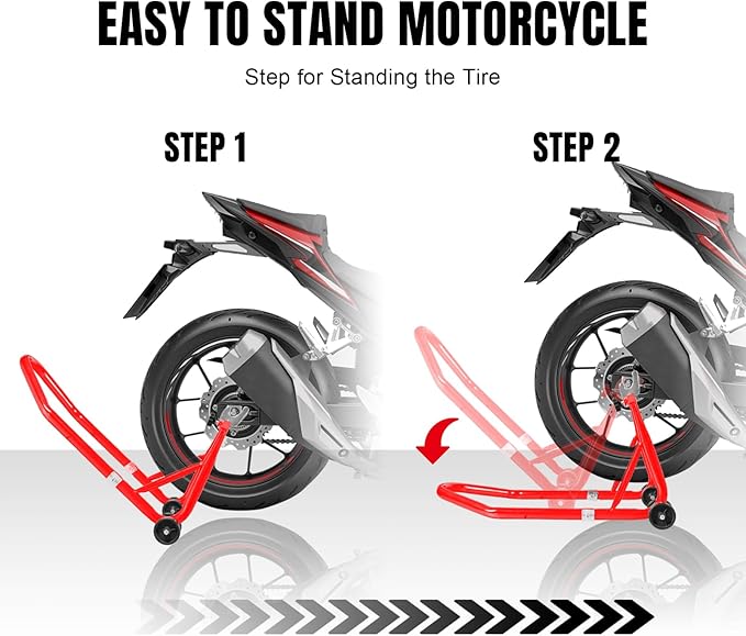 Motorcycle Stand Front and Rear Swingarm Spool Paddock Stand, 500Lbs Capacity Combo Wheel Lift Stand for Sport Bike, Fit for Yamaha Honda Kawasaki Red