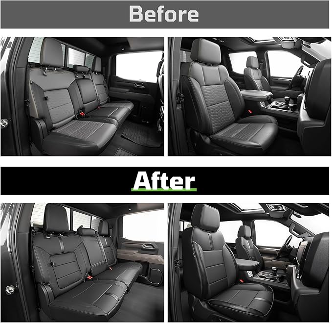 Seat Covers Fit for Chevy Silverado 1500 & GMC Sierra 1500 Crew Cab(2019-2025),Faux Leather Automotive Seat Covers,Custom Pickup Car Seat Covers Full Set,Black(with Rear Cup Holder/Seat Back Storage)