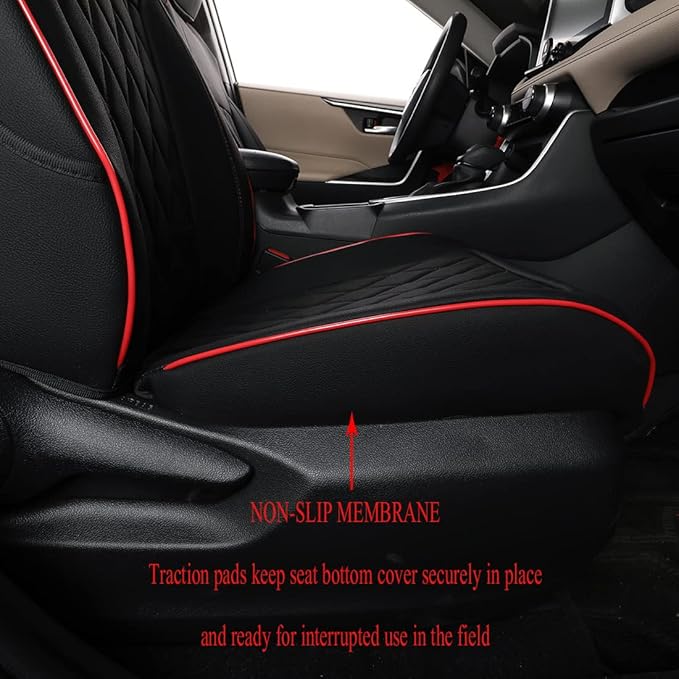 EKR Rav4 Seat Covers Custom Fit for Toyota Rav4 (for Hybrid) 2019-2025 LE,XLE,XLE Premium,Limited,Woodland Edition, Leather Truck Seat Cover Full Set for SUV,Faux Leather(Black with Red Piping)
