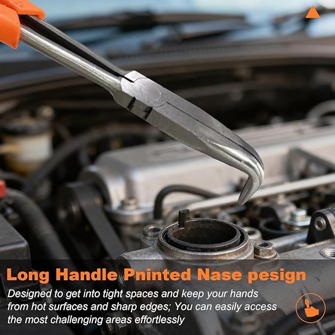 11 Inch Long Needle Nose Pliers - 1 Piece Set of Long Handle Pliers - 90° Curved Steel Designed for Machinists, Technicians and Contractors