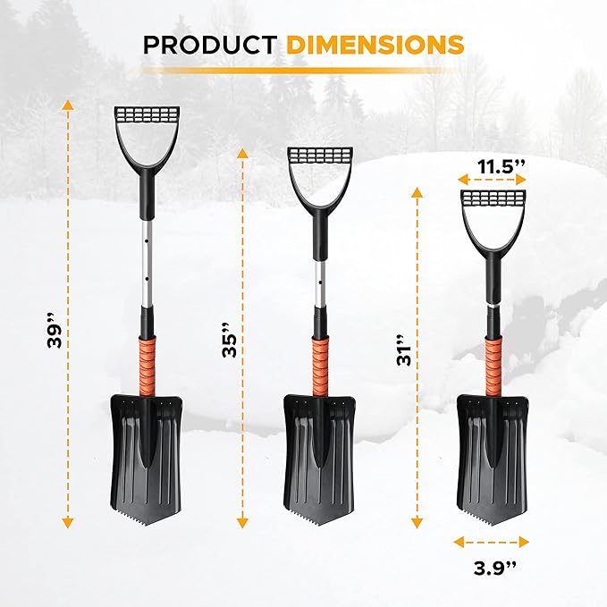 39" 6 in 1 Snow Shovel for Car | 270 Degree Rotating Snow Brush | Ice Scraper for Car Windshield | Scratch Free Extendable Snow Squeegee for SUV, Truck Winter Accessories