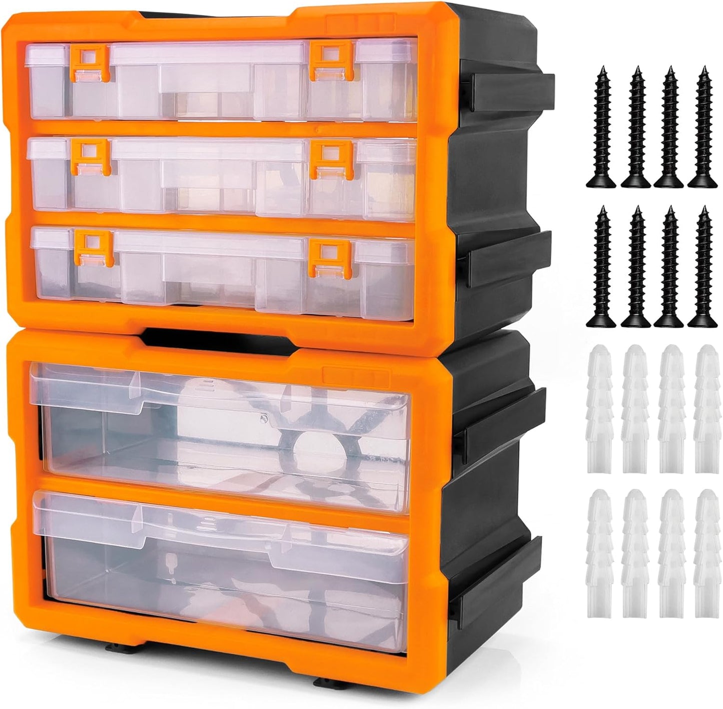 HORUSDY 38-Drawer Durable Screw Organizer, Small Parts Organizer for Hardware, Tools, Screws, Heavy-Duty Wall Cabinet Storage of Beads, Crafts (3 Large Drawers with Dividers for 36 Compartments)