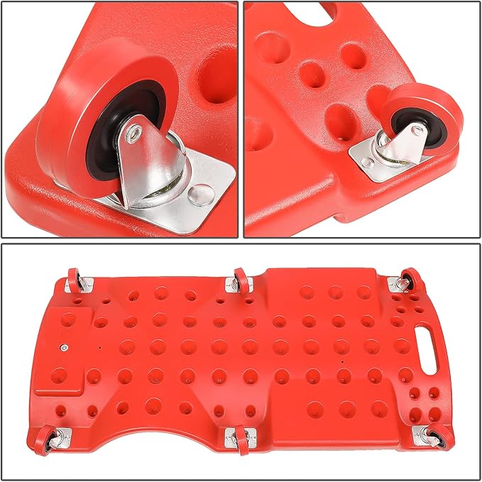 DNA MOTORING 36" L X 17" W x 4.25" H Vehicle Repair Low Profile Automotive Creeper w/Padded Headrest, Red, TOOLS-00201
