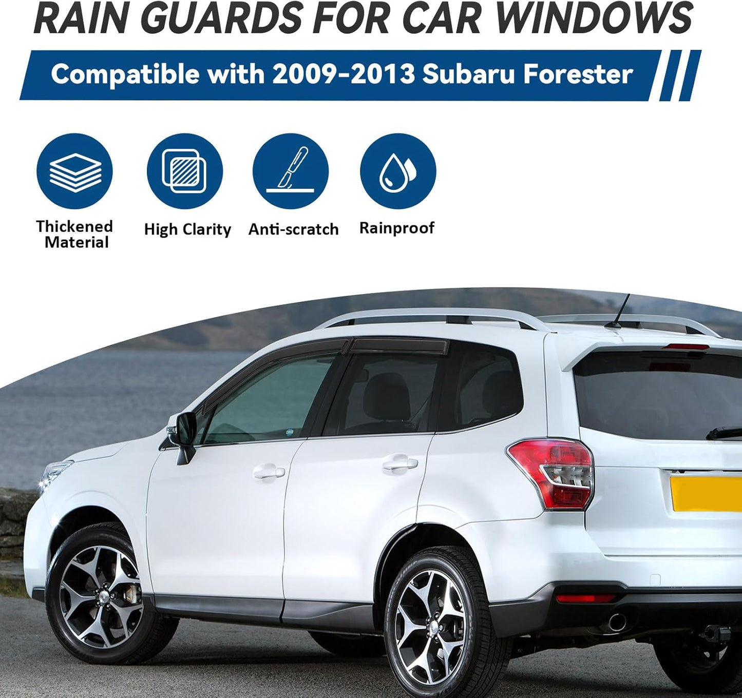 4pcs Front+Rear Smoke Tint Sun/Rain Guard Outside Mount Tape-On Vent Window Visors Compatible with 09-13 Forester