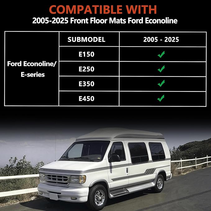 KARPAL Floor Mats for Ford Econoline/E-Series 2007-2025 E150/E250/E350/E450, Custom Fit TPE All Weather Ford Econoline Van Front Accessories 1st Row Floor Liner