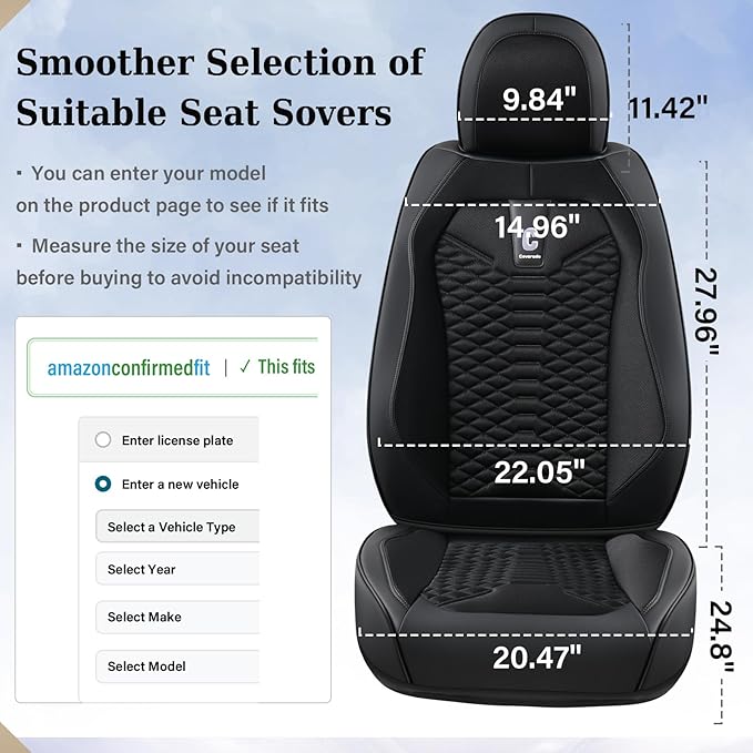 Coverado Car Seat Covers Full Set, 5 Seats Universal Seat Covers for Cars, Breathable Fabric& Faux Leather Auto Seat Cushions, Front and Rear Seat Protectors Fit for Most Sedans SUV Truck, Black