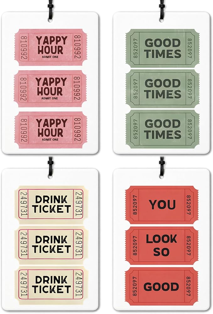 Retro Trendy Ticket Car Air Freshener 4 Pcs, Funky Preppy Colorful Ticket Aesthetic Air Freshener Hanging for Cars Books Closet Drawer, Girly Car Accessories for Women Girls