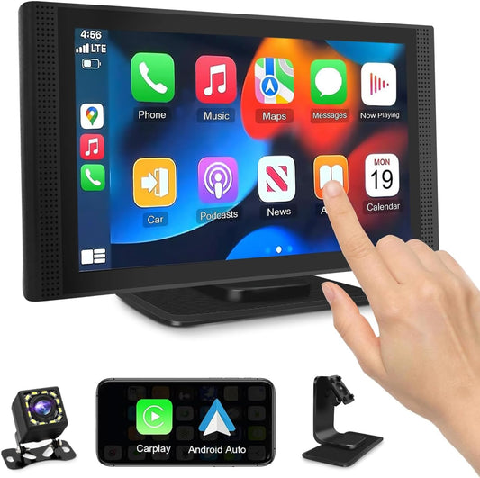 Wireless Apple Carplay Screen for Car Android Auto, 7" HD Touch Screen Car Stereo with Mirror Link, Bluetooth 5.2, Backup Camera, AUX,FM Transmitter for All Vehicle