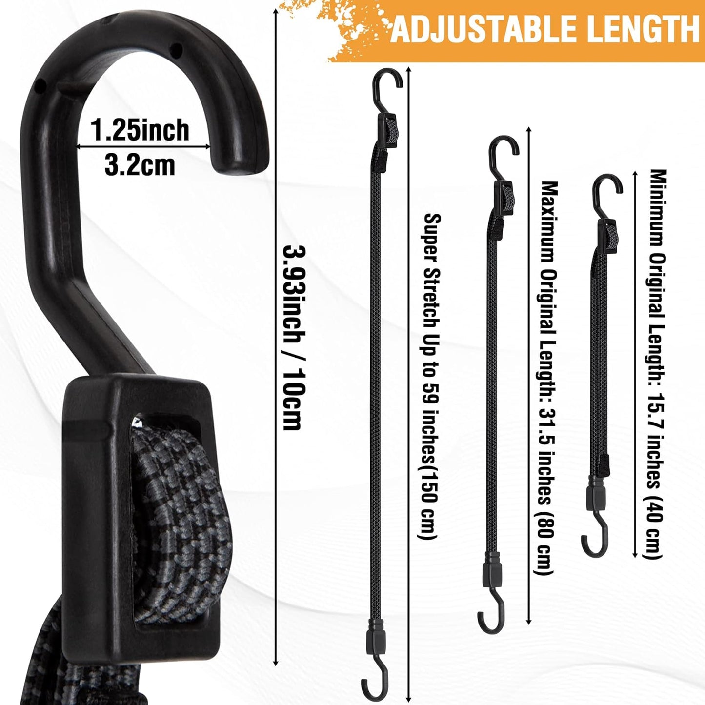 Bungee Cords with Hooks Heavy Duty, Flat Adjustable Bungee Cords with Hooks 32 Inch, Rubber Black Bungee Straps with Buckle Hooks for Outdoor, Camping, Tarps, Bike Rack, Tent, Truck, 4 Pack