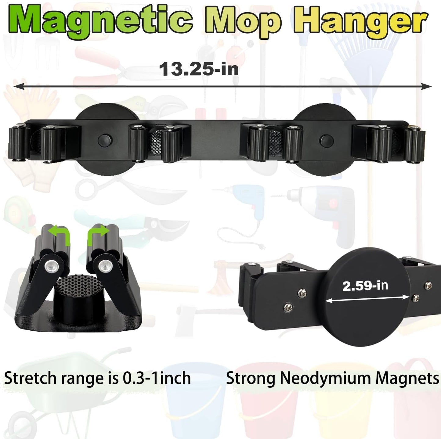 Strong Magnetic Mop Broom Holder, Heavy Duty Magnetic Mop Hanger for Refrigerators, Magnet Wall Mount Broom Holder for Cleaning Tools, Anti-slip Storage Rack for Home Kitchen Workshop Laundry Garage