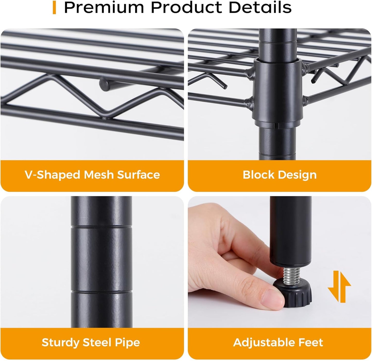 Homeiju 3-Shelf Storage Rack,Adjustable Height Metal Shelving Unit,Heavy Duty Storage Shelving Unit,Wire Rack Shelving,Garage Organizer for Home,Kitchen,Office,Pantry,Garage（13.5"D x 23.4"W x 31"H）