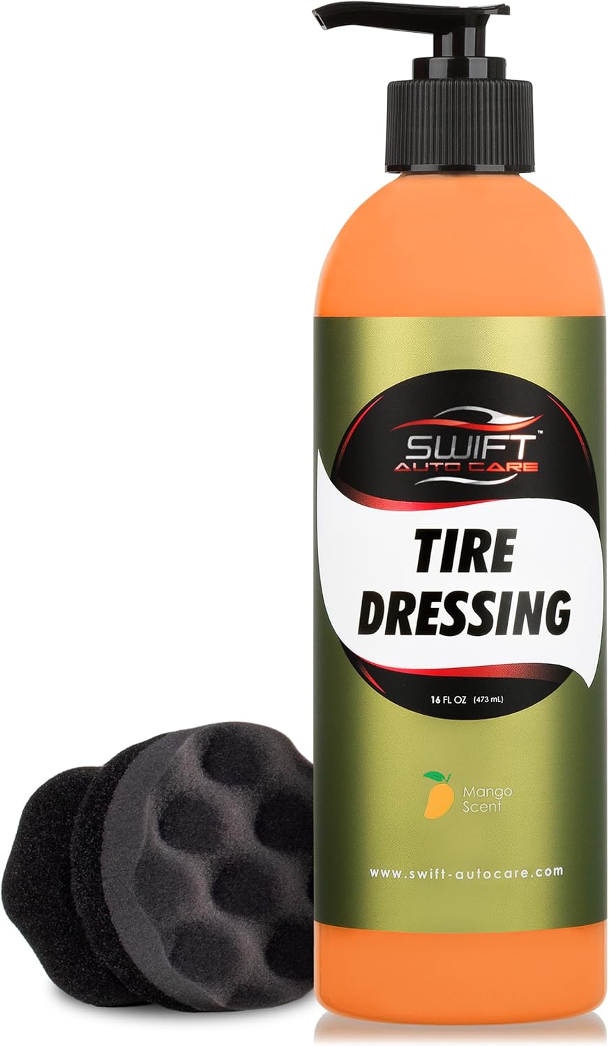 Swift Tire Dressing Combo w/Tire Applicator (16 Oz) – Long Lasting High-Gloss Tire Shine Gel w/No Sling | Restores Rubber, Plastic & Vinyl | Water-Based w/UV Protection | Fast Cure Time!