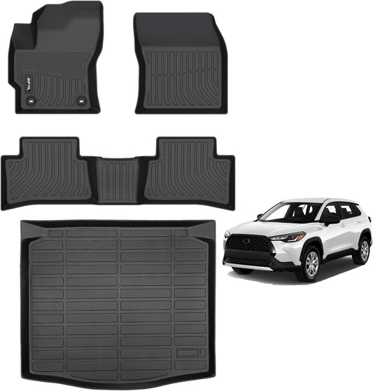 AIPOIL® Floor Mats & Cargo Liner Set for 2022-2024 2025 Toyota Corolla Cross FWD (Not for Hybrid) All Weather Protection TPE Anti-Slip Automotive Full Set Accessories - Black