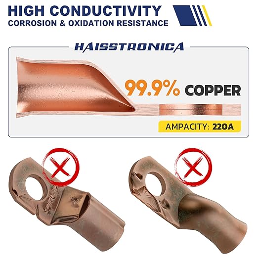 haisstronica 10pcs 1 AWG - 1/4"" (M6) Tinned Copper Battery Lugs, Heavy Duty Copper Wire Lugs with 10pcs 3:1 Adhesive Heat Shrink Tubing, 1 Gauge Wire Lugs, Tinned Copper Battery Cable Ends