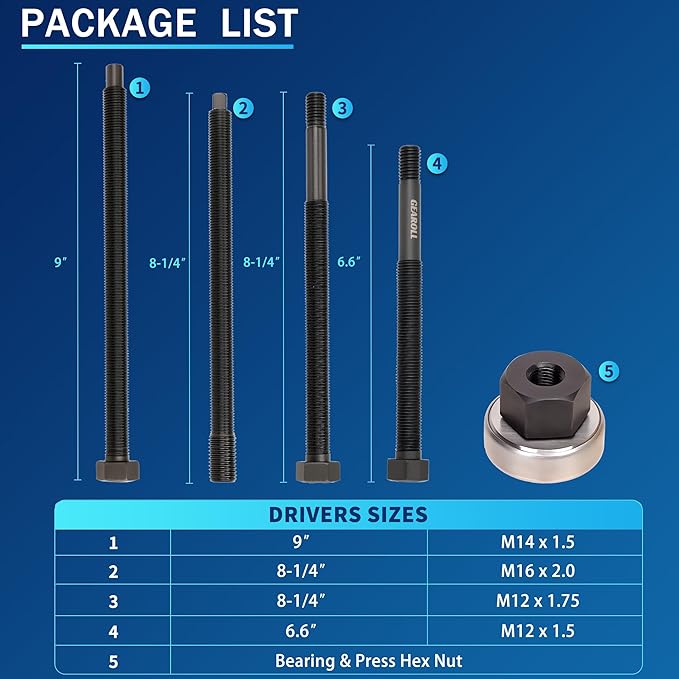 5Pcs Harmonic Balancer Installer Tool Set, Long Reach Crank Pulley Underdrive Damper Puller Installation Tool Kit, Compatible with Ford, GM, Dodge and Chrysler V8 and V6 Engines