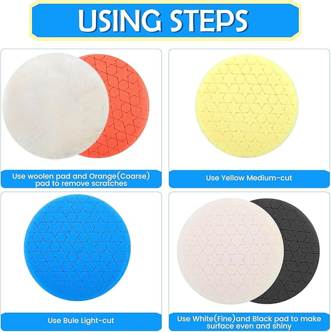 IPELY 6 Pcs 5 Inch Buffing Pads, Polishing Pads 5.5 Inch 140 mm Face for 5 Inch 125mm Base Plate Compounds, Buffer Pads for Polishing and Waxing