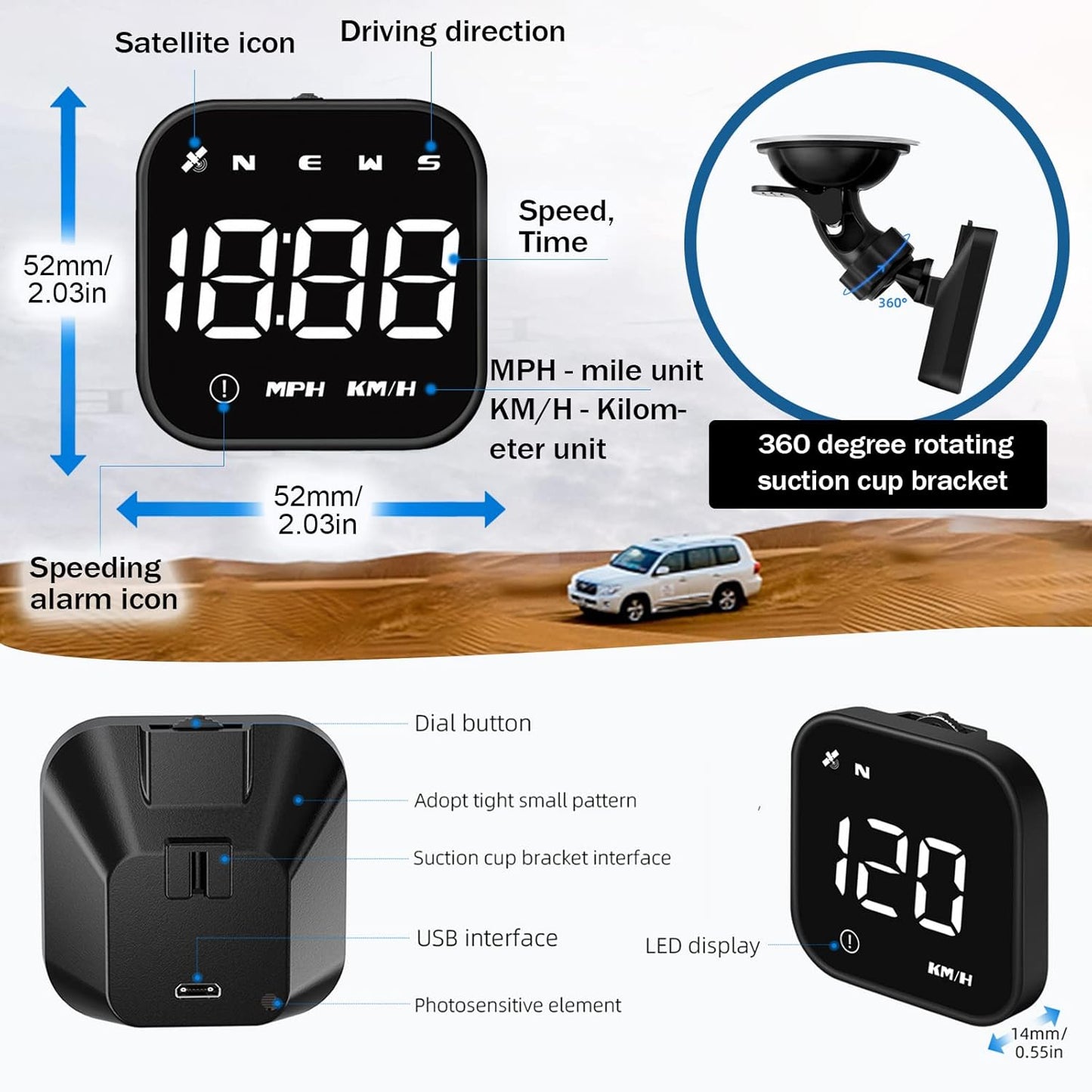 G4S Digital GPS Speedometer, Car HUD Heads Up Display with Digital Speed in MPH KPH, Overspeed Alarm, Driver Fatigue Reminder, Multifunction Speedometer Universal for All Vehicle, Fuel Cars