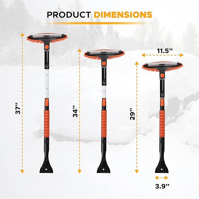 39" 6 in 1 Snow Shovel for Car | 270 Degree Rotating Snow Brush | Ice Scraper for Car Windshield | Scratch Free Extendable Snow Squeegee for SUV, Truck Winter Accessories