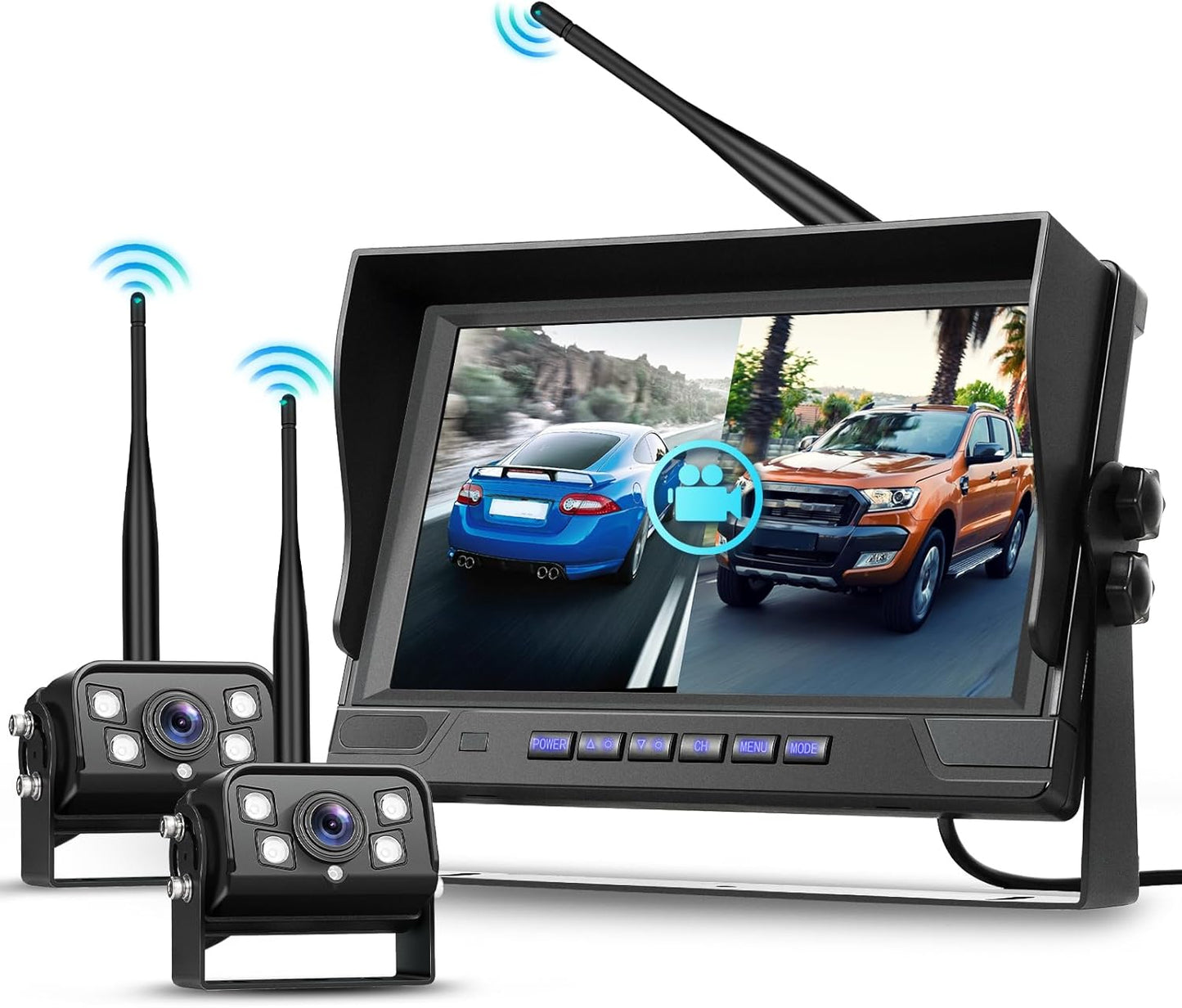 Hodozzy Wireless Backup Camera Digital System Kit, 9 Inch Dual Split Screen Monitor with Blind Spot Warning, IP 68 Waterproof 2 Backup Camera, Recording,Night Vision,Loop Record Trucks/RV/SUV