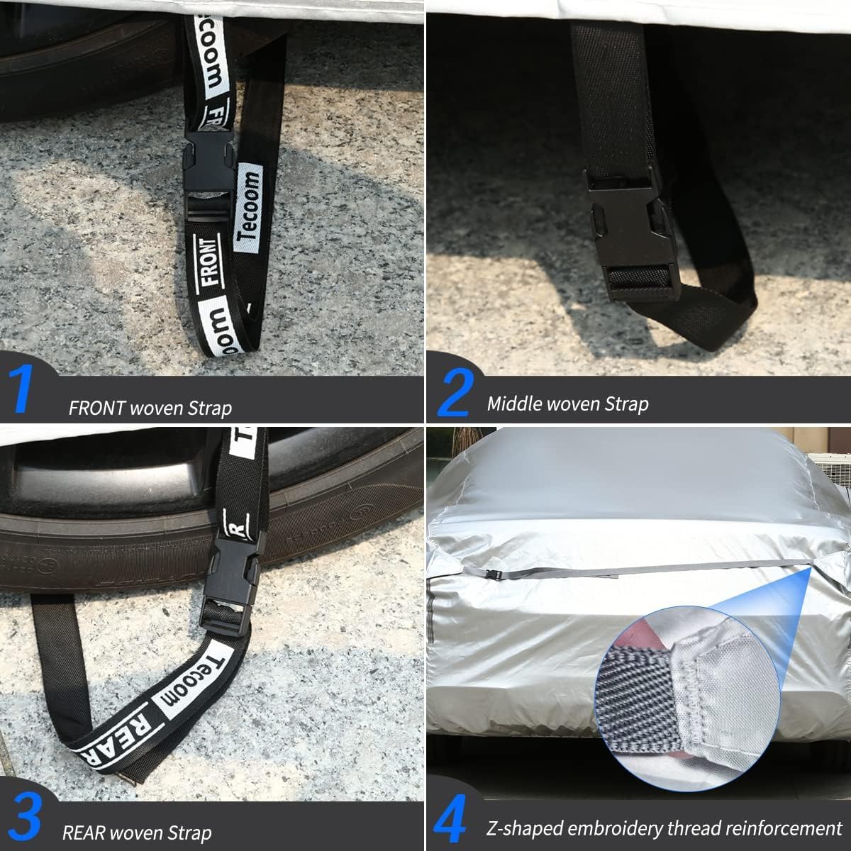 Tecoom Car Cover Waterproof All Weather,Light Shell UV-Proof Windproof Indoor Outdoor Car Covers for Autombilas Without Door Zipper & Mirror Pockets Fit Coupe/Convertible/Sport Car (167-172 Inches)