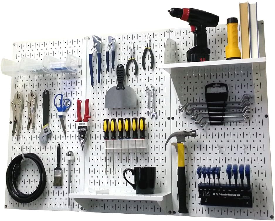 Wall Control Pegboard Organizer 4 ft. Metal Standard Tool Storage Kit With White Toolboard and Accessories - 30-P-3232W