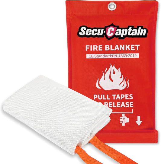 SecuCaptain Emergency Fire Blanket for Home and Kitchen - 40"x40" Flame Suppression Fiberglass Fire Blankets for House Camping Car Warehouse Office Emergency Survival Safety