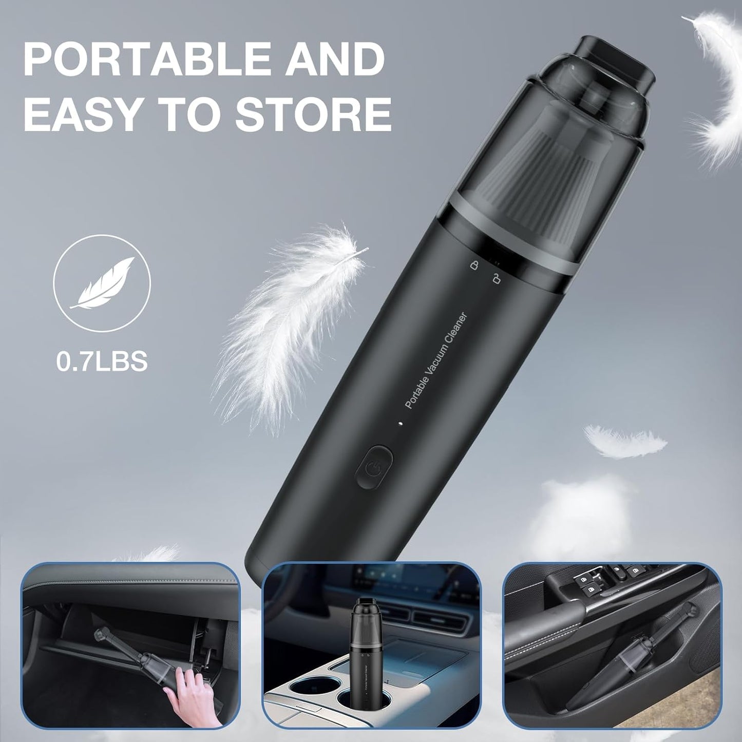 Car Handheld Vacuum Cordless 13000 PA Suction Power, Portable Mini Vacuum Cleaner for Car Home Office and Pet Hair, Black