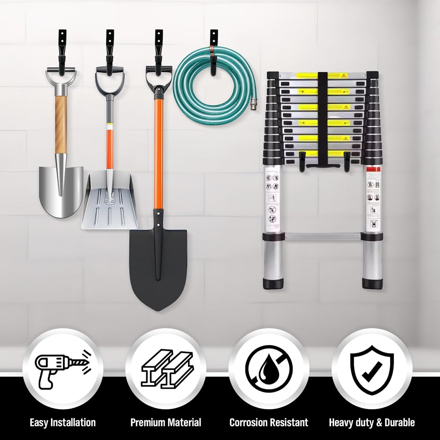 Heavy Duty Garage Storage Hooks, 6-piece Bike Hooks for Garage Wall, Utility Garage Hooks, Wall Mount J Hook for Hanging, Large Metal Storage Organizer Tool, Extension Cord Hanger