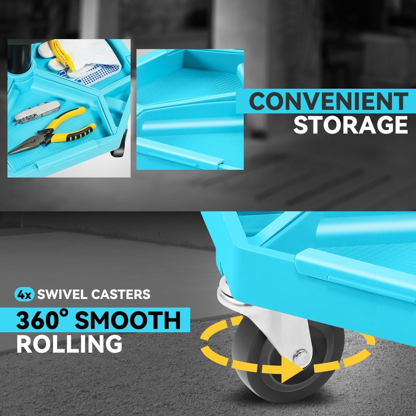 Auto Dynasty Mechanic Stool, Adjustable Rolling Pneumatic Creeper Garage Shop Seat with Tool Tray, 300 LBS Roller Seat for Workshop Auto Repair, Adjustable Height 15.7" to 21", Black/Blue