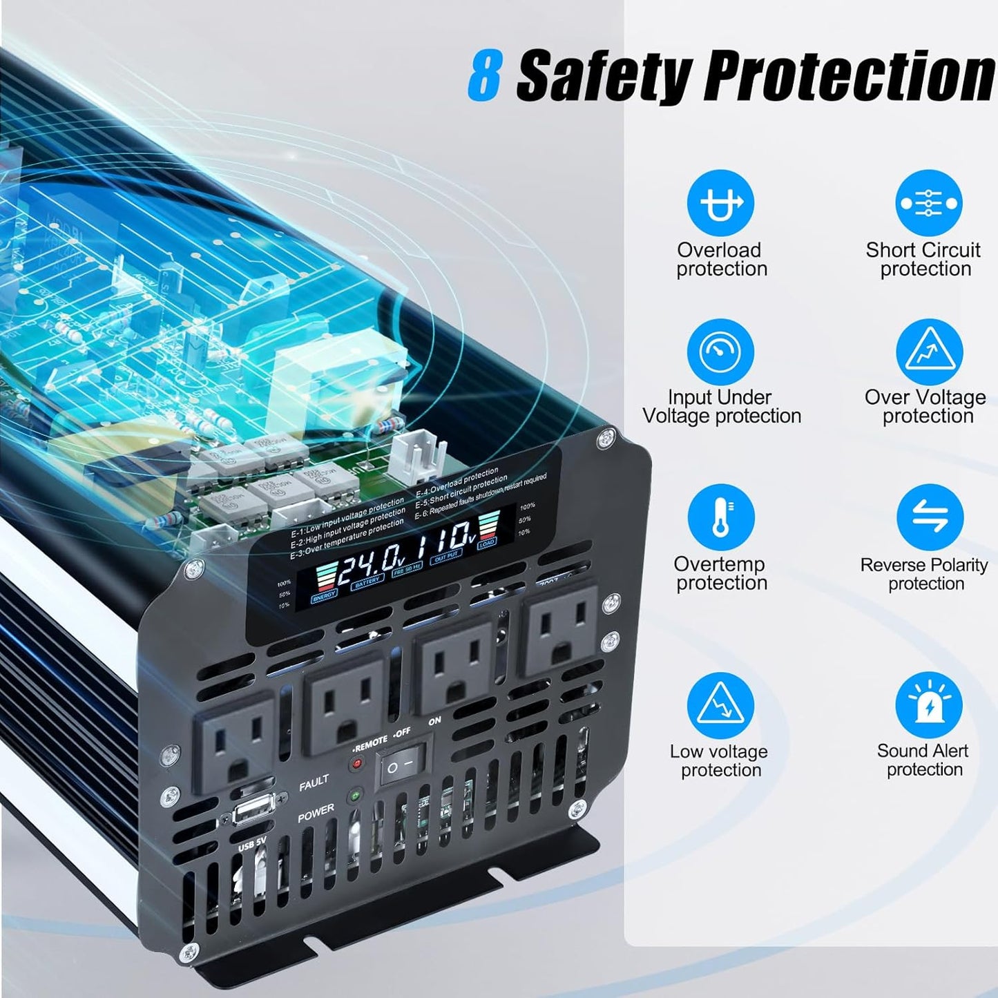 LVYUAN 4000 Watt Power Inverter 24V to 110V 120V for Vehicle, Solar Inverter System, Heavy Duty, RV, Truck, Off Grid,Camping with 4 AC Outlets, LCD Display, Wireless Remote Control, Car Power Inverter