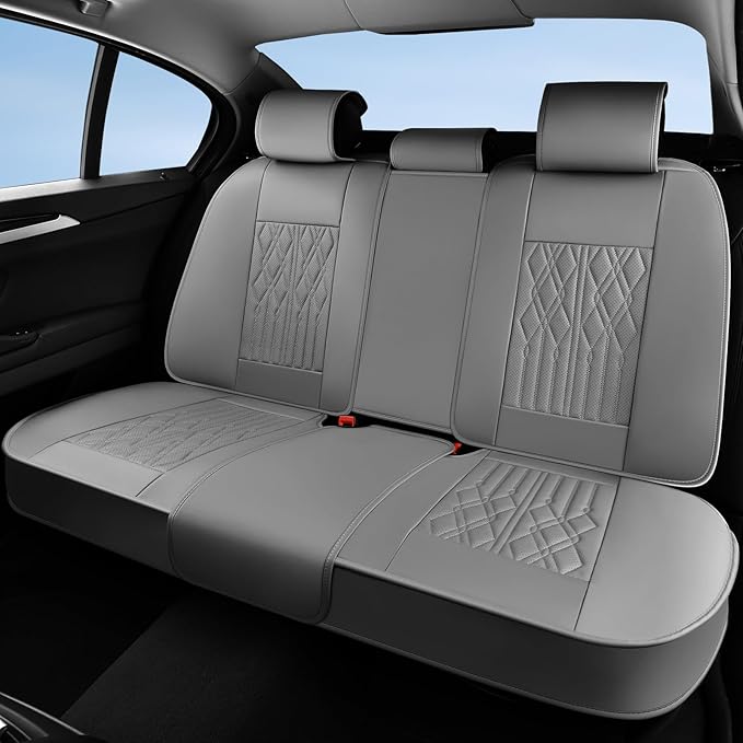 Huidasource Rear Seat Covers for Cars, Trucks, SUVs, 3 Piece Back Seat Cover for Split Bench, Vehicle Seat Cushion Cover Protector Universal Fit for Most Cars (Back Row/Gray)