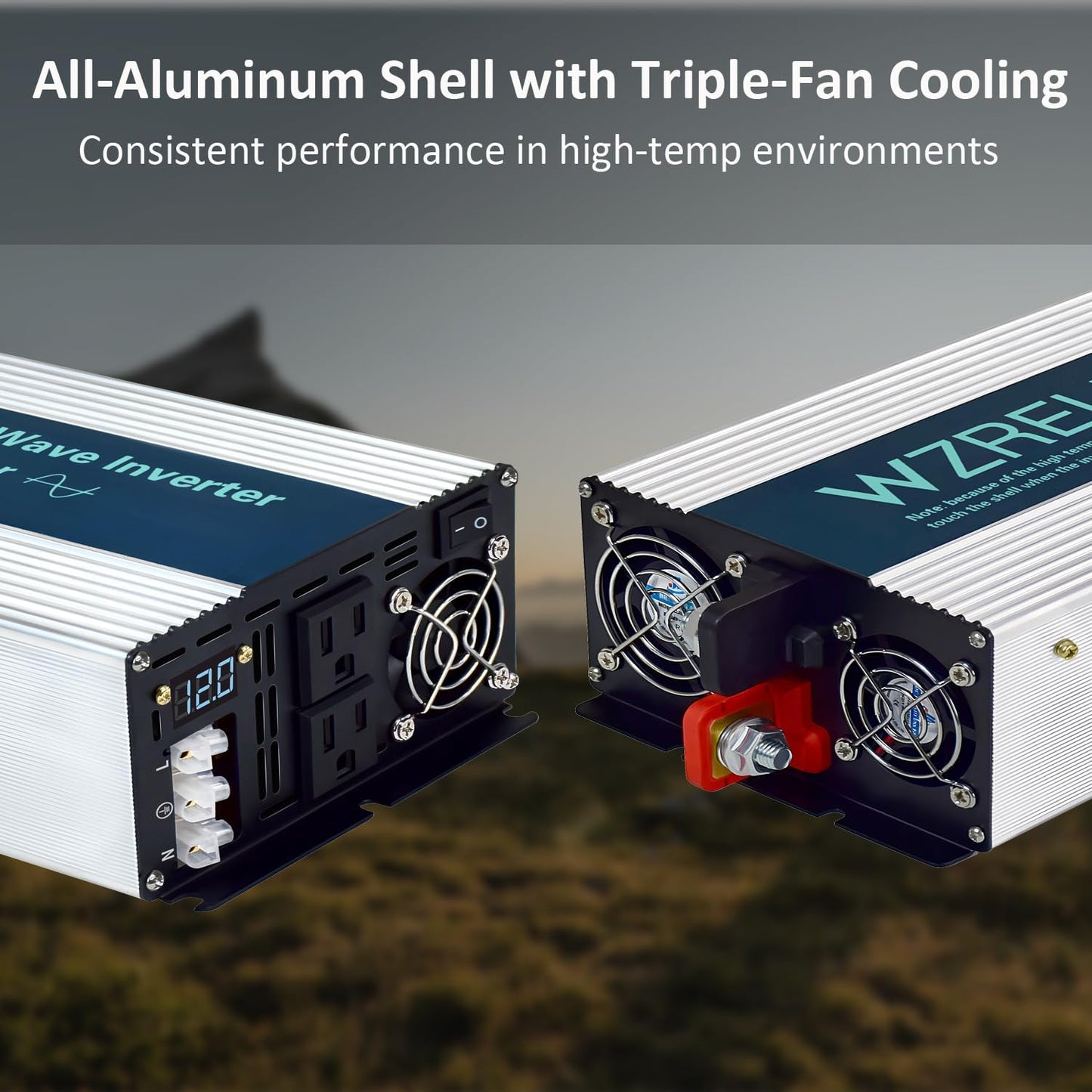 WZRELB 4000W Pure Sine Wave Inverter, Car Power Inverter 24V DC to 110V 120V AC Converter for RV, Truck, Solar, Outdoor with Dual AC Outlets, Hardwire Port, Surge 8000W, LED Display,Off-Grid