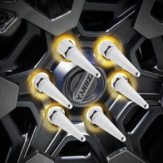 24PCS M14 x 1.5 Chrome Cone/Conical Bulge Seat Wheel Spike Lug Nuts with 1 Socket Key Compatible with Ram 1500 2012-2022, F-150 2015-2017, F-250 F-350 2003-2016, Chevy Silverado Sierra 1999-2019