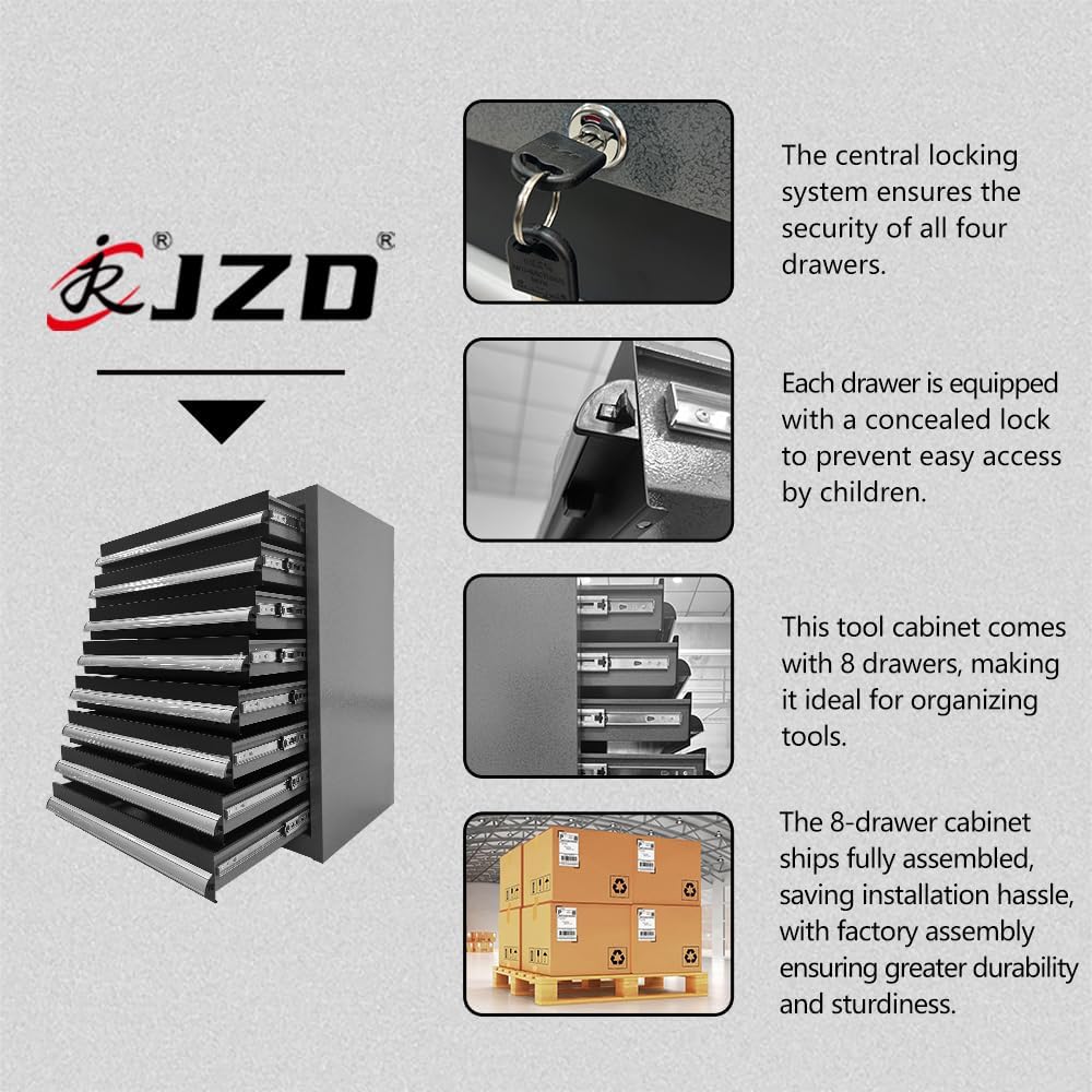 JZD Garage Storage Cabinet System Workbench Set Workshop with Drawers and Doors, No Wall Mounting Required, for Basement Automotive Repair Shop