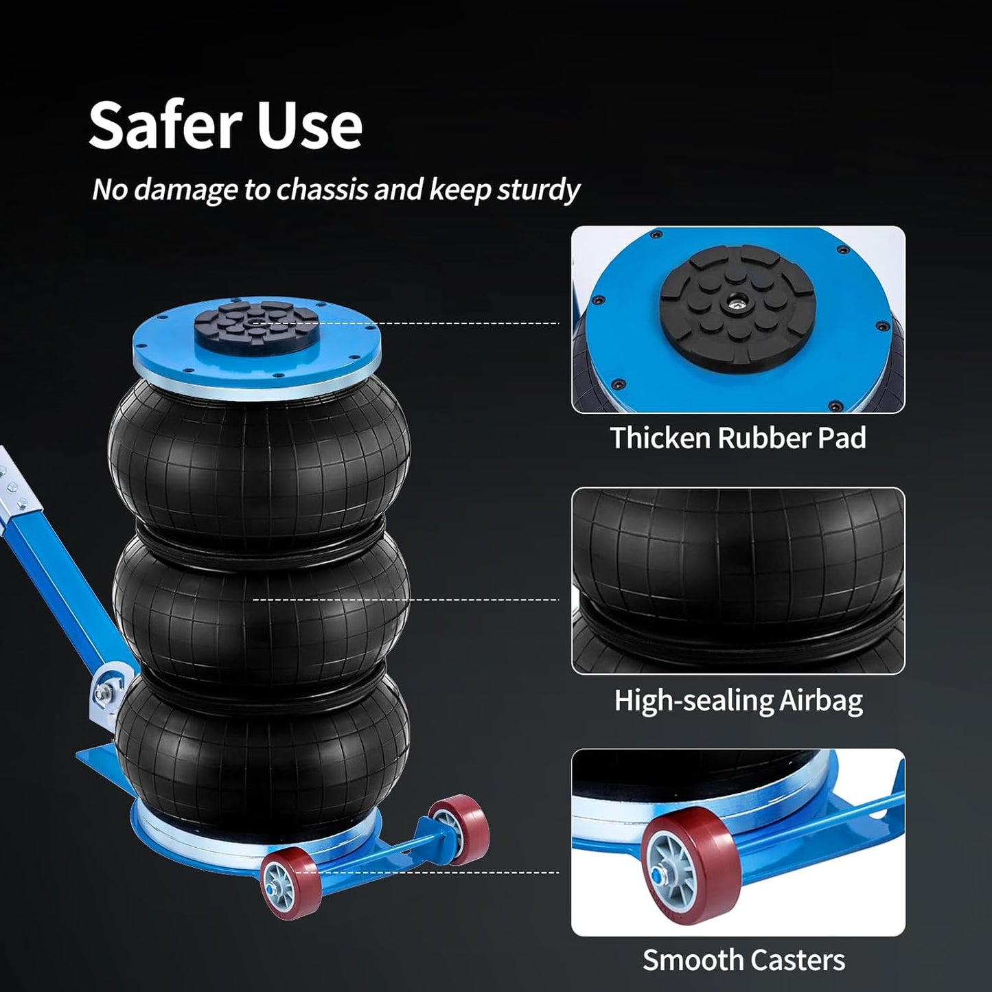 CXRCY 5 Ton Air Jack for Cars & Trucks - 11000LBS Capacity Pneumatic Airbag Jack with Adjustable Long Handle, Fast Lifting up to 16 Inch for Cars,Trucks (Blue Triple Bag Air Jack)