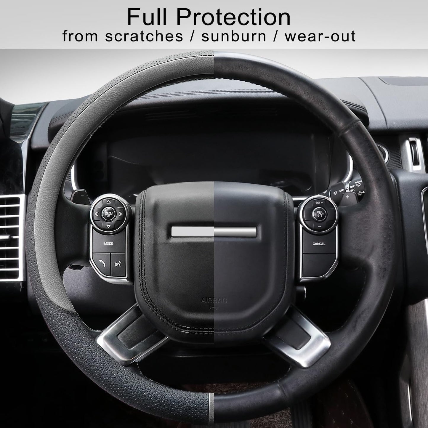 COFIT Breathable Car Steering Wheel Cover 16 inch Auto Universal Leather Wrap Non-Slip Steeringwheel Protector Automotive Interior Accessories, Grey (Suit for 15.5-16 inch)