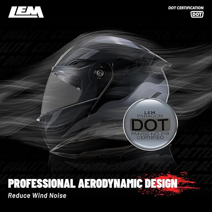 LEM Modular Motorcycle Helmets Fiberglass, Full Face Motorcycle Helmet Flip Up for Touring, DOT Certified, Release Sun Visor & Removable Comfort Liner, Lightweight Street Bike Helmet (Grey/Black,L)