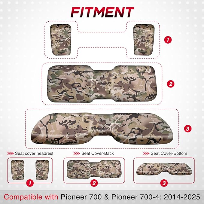 Frokom UTV Seat Covers Fit for Pioneer 700/700-4 2014 2015 2016 2017 2018 2019 2020 2021 2022 2023 2024 2025, Waterproof 1680D Durable Fabric-Camo