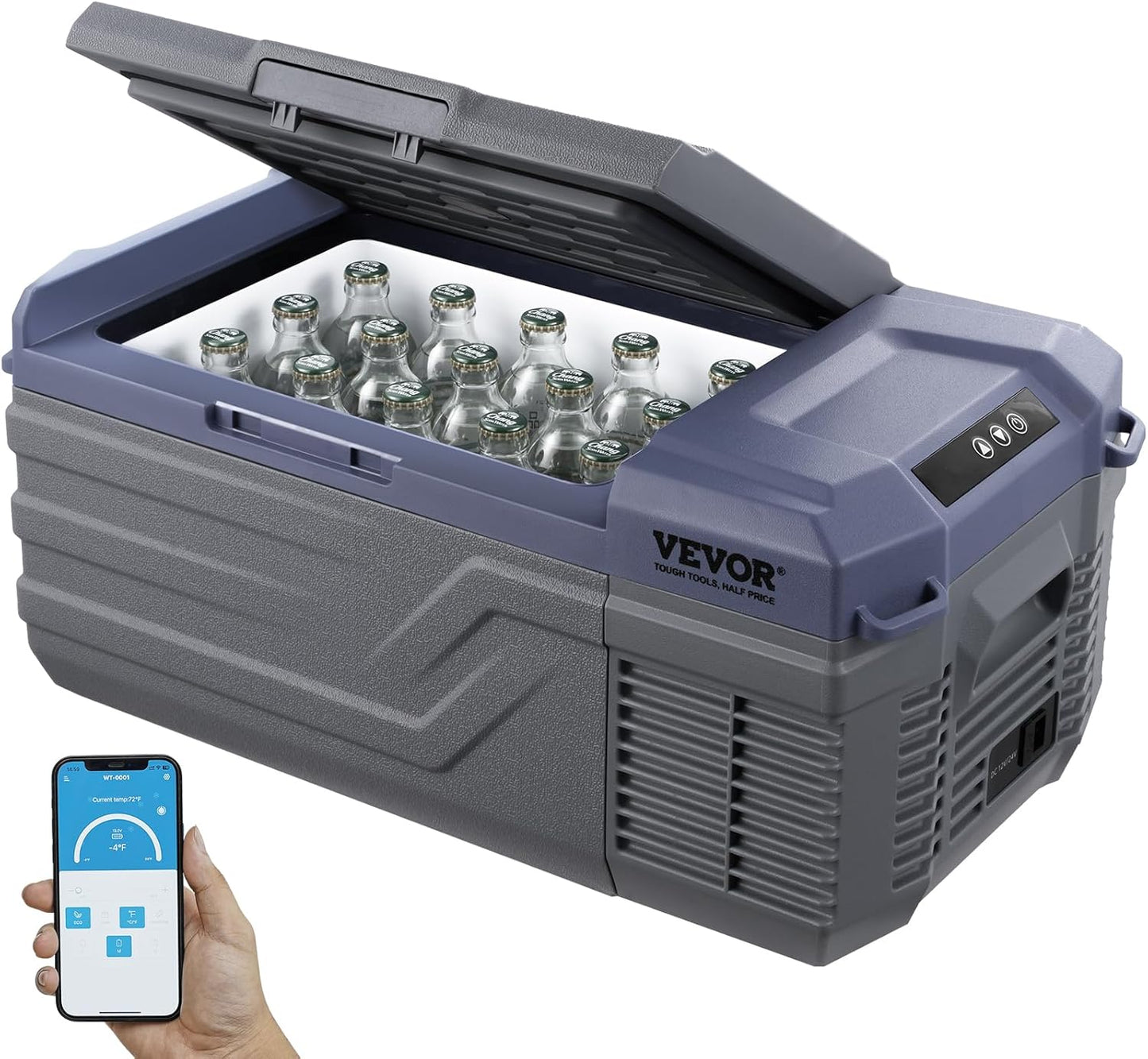 VEVOR 12 Volt Car Refrigerator Fridge, 15 L Single Zone Portable Freezer, -4℉-68℉ Adjustable Range, 12/24V DC and 100-240V AC Compressor Cooler for Outdoor, Camping, RV, Grey