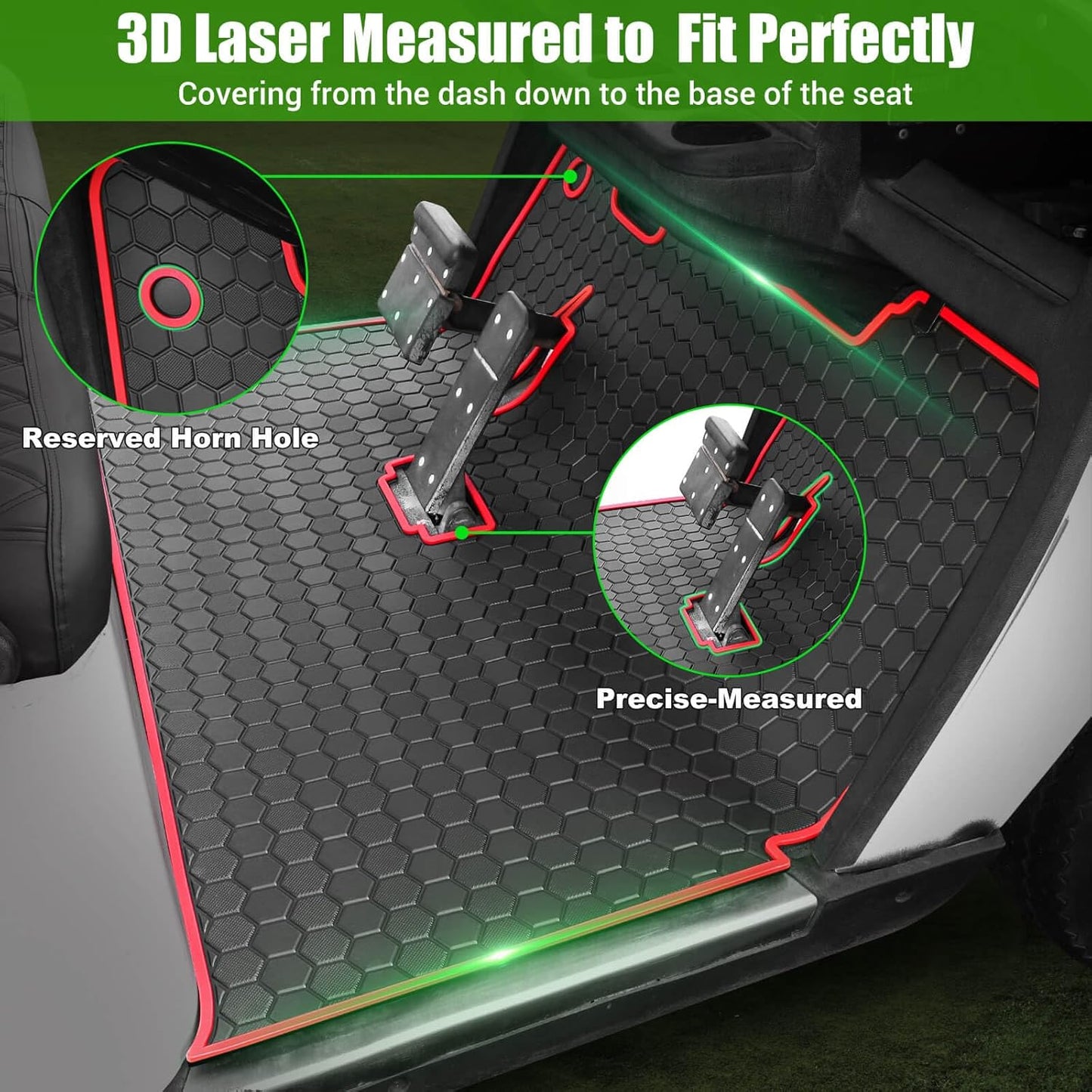 EZGO TXT Golf Cart Full Coverage Floor Liner Mat, fits EZGO TXT (1994+), Valor(1994+), Express S4(2012-2020), Cushman Workhorse, EX1(2020), Thick Anti-Slip Rubber, Red Trim